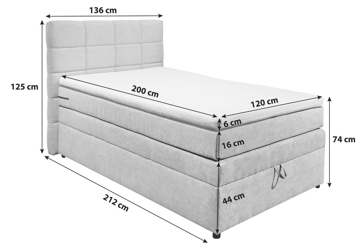BOXSPRINGBETT 120/200 cm  in Silberfarben  - Silberfarben, KONVENTIONELL, Kunststoff (120/200cm) - MID.YOU