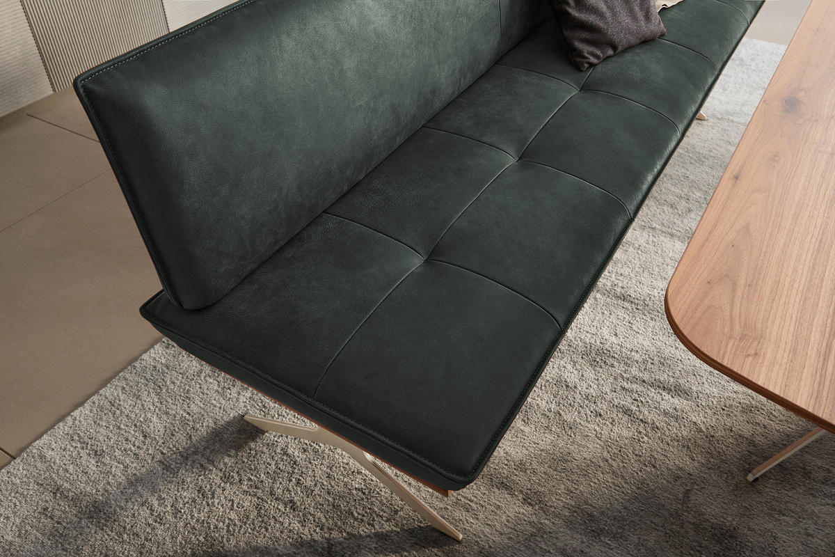 SITZBANK in Holz, Metall, Leder Edelstahlfarben, Dunkelgrün  - Dunkelgrün/Edelstahlfarben, Design, Leder/Holz (214/88/66cm) - Koinor
