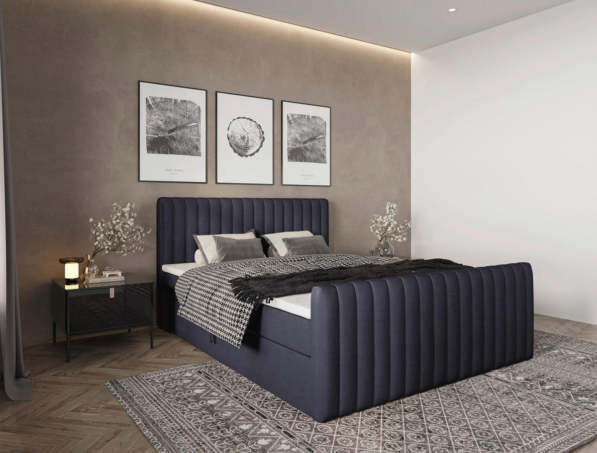 BOXBETT 160/200 cm,  in Graphitfarben, gepolstertes Kopfteil, Bettkasten, Topper, Matratzen, H3 + H3 = fest  - Schwarz/Graphitfarben, Basics, Kunststoff/Textil (160/200cm) - Chameo