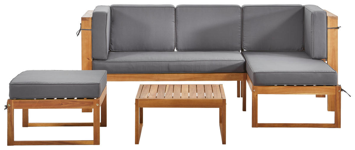 LOUNGEGARNITUR 199/123,5 cm Akazie vollmassiv  - Grau/Akaziefarben, Natur, Holz/Textil (199/123,5cm) - Ambia Garden