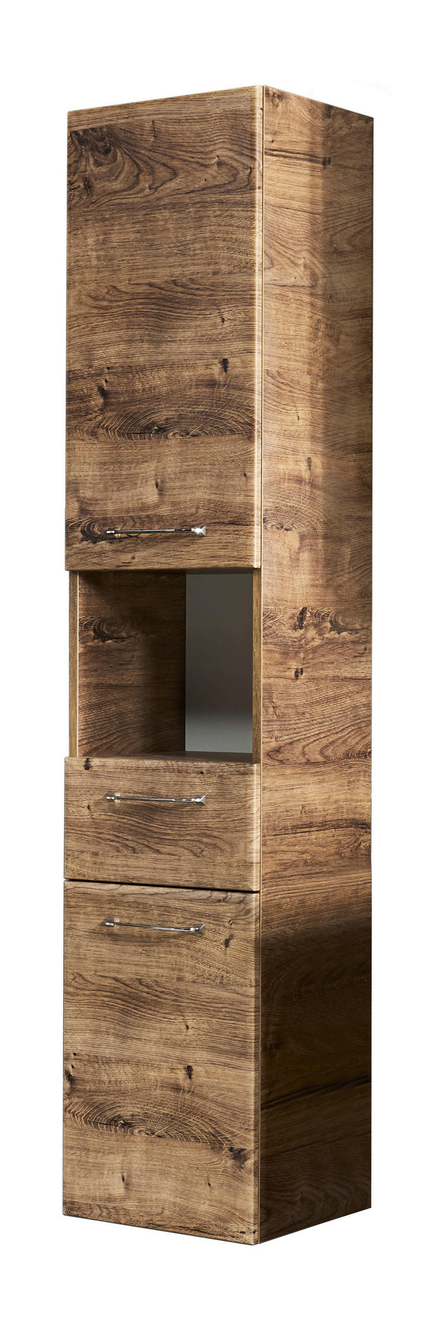 DULAP ÎNALT 35/168/33 cm  - culoare lemn stejar/culoare crom, Konventionell, sticlă/material pe bază de lemn (35/168/33cm) - Xora