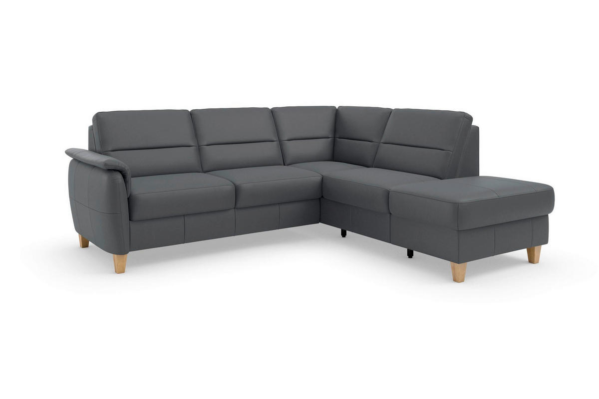 ROHOVÁ SEDAČKA, koža, čierna - čierna/farba duba, Basics, koža/drevo (236/212cm) - Sit & More