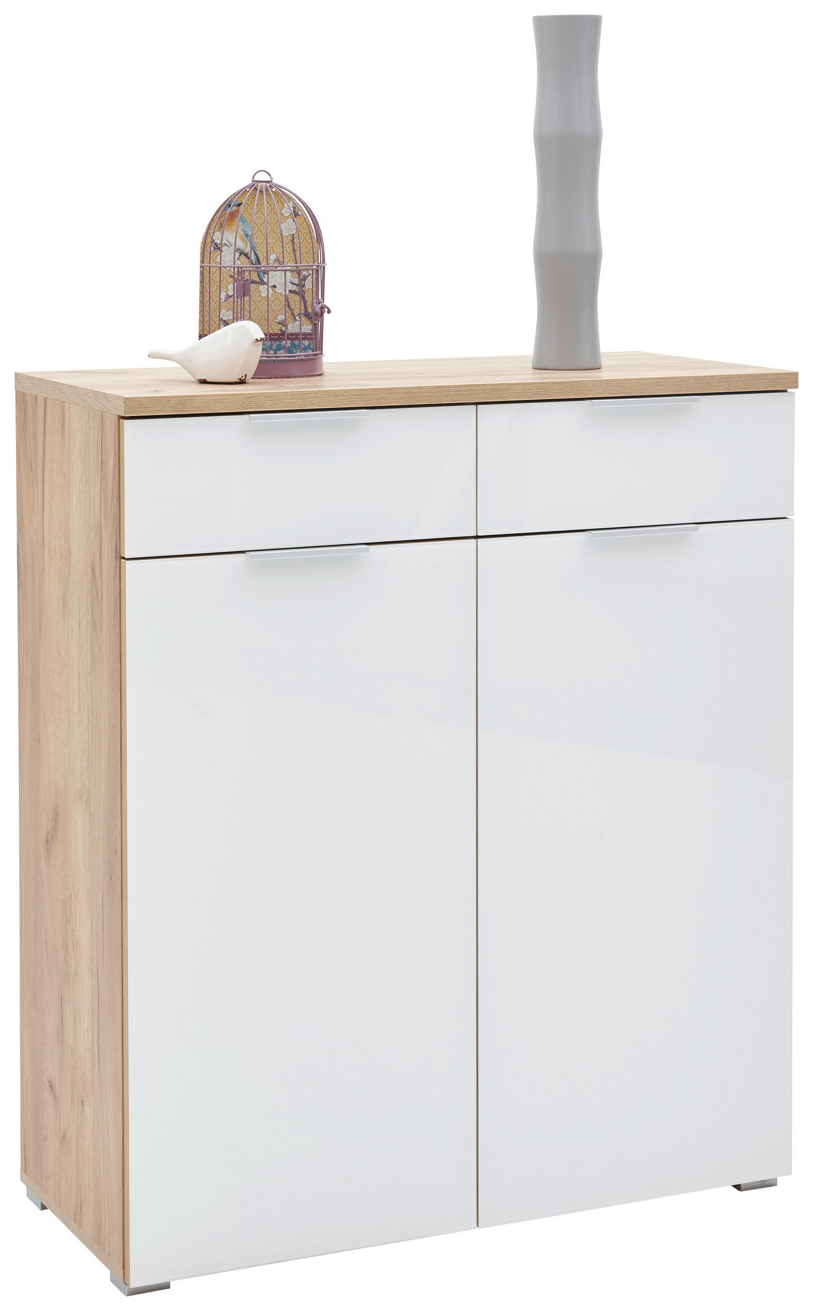 SCHUHSCHRANK  in 89/105/40 cm  - Eichefarben/Silberfarben, Design, Glas/Holzwerkstoff (89/105/40cm) - Voleo