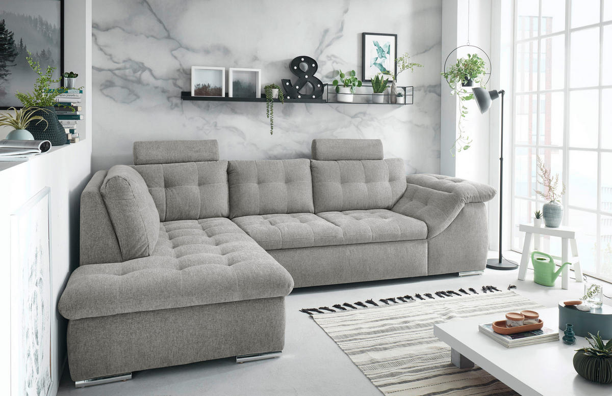 ECKSOFA in Mikrovelours Grau  - Grau, Konventionell, Holzwerkstoff/Kunststoff (193/283cm) - MID.YOU