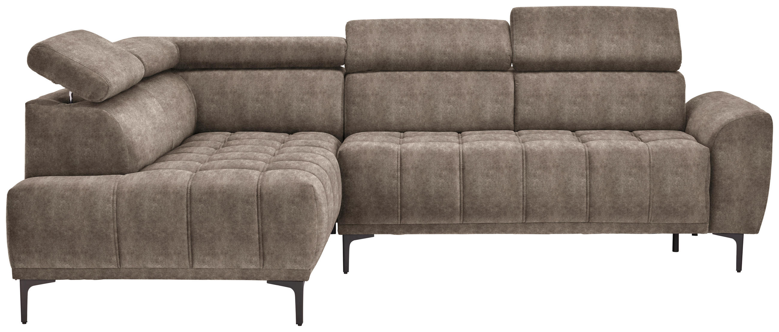 ECKSOFA in Velours Braun  191/261 cm  - Schwarz/Braun, Design, Textil/Metall (191/261cm) - Stylife