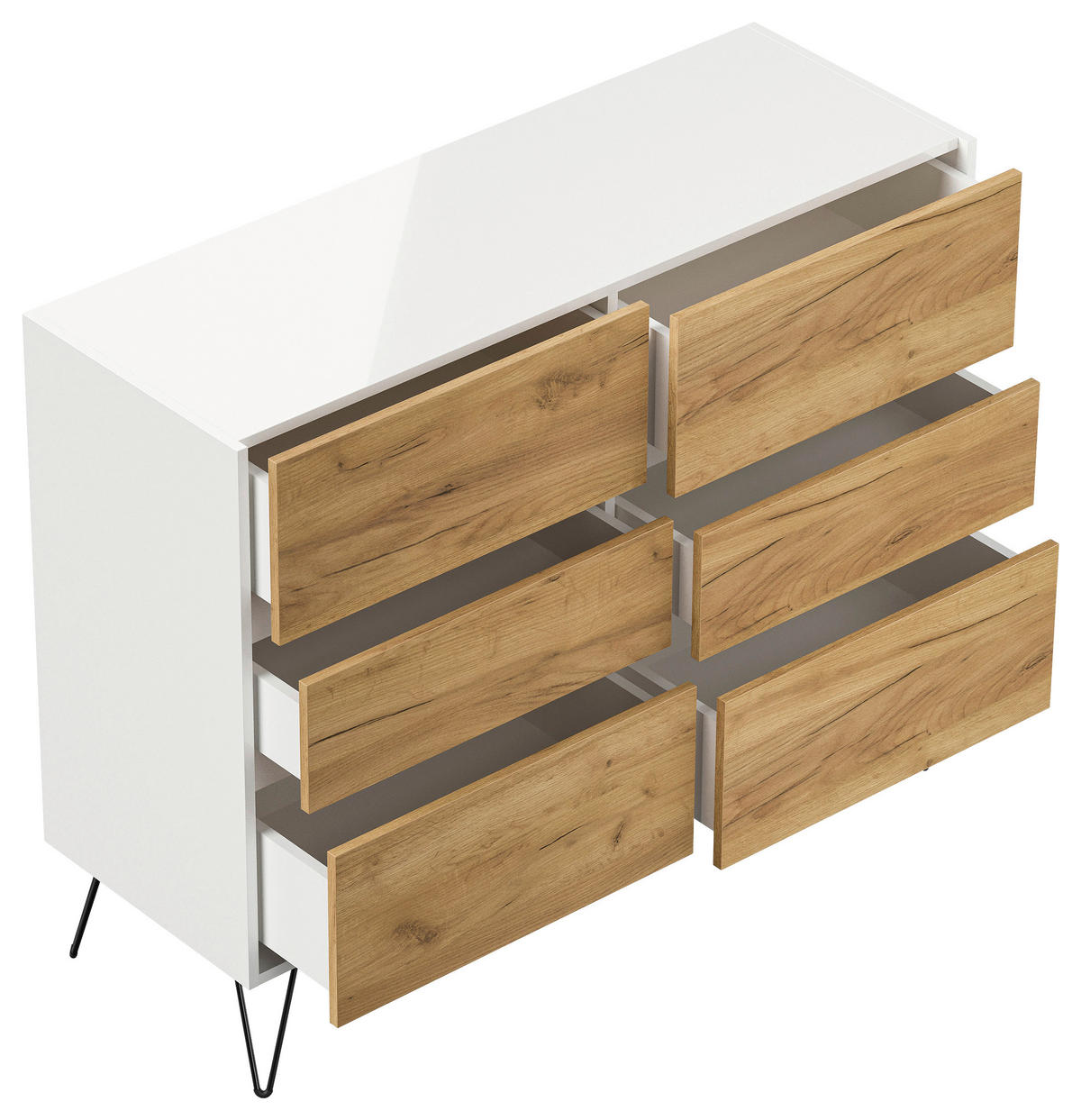 SIDEBOARD Posseik Industrial 120/93,6/42 cm 6 Schublade(n)  - Eichefarben/Weiß Hochglanz, Design, Holzwerkstoff/Metall (120/93,6/42cm) - P & B