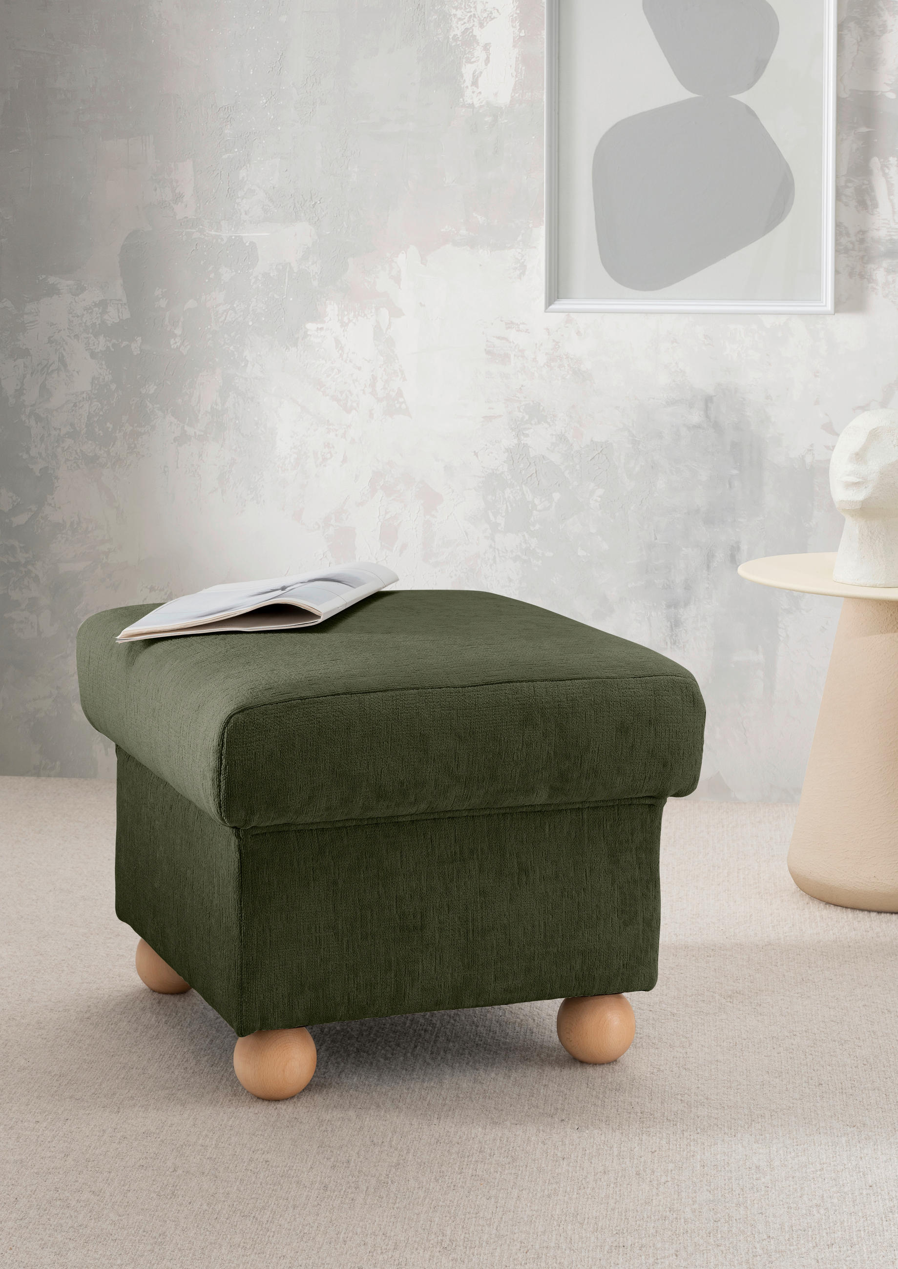 HOCKER in Textil Grün  - Wildeiche/Grün, Konventionell, Holz/Textil (56/46/56cm) - Livetastic