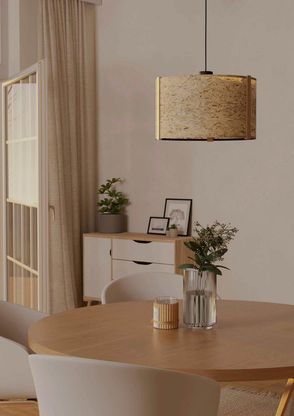 HÄNGELEUCHTE 40/150 cm  - Beige/Schwarz, Natur, Holz/Textil (40/150cm) - Eglo