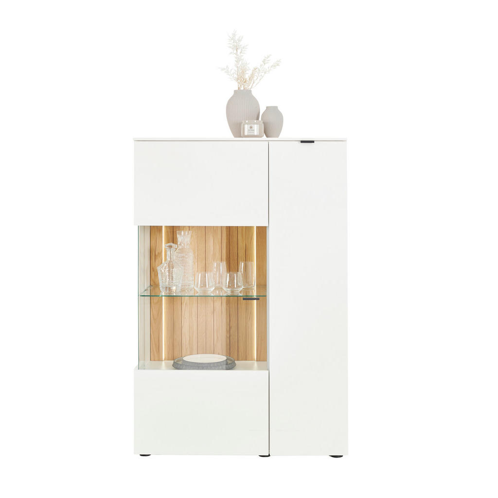 Thumbnail - Novel Highboard, Weiß, Eiche, Metall, Wildeiche, massiv, 7 Fächer, 95x139.6x42 cm, Beimöbel erhältlich, Holzmöbel, Klein...