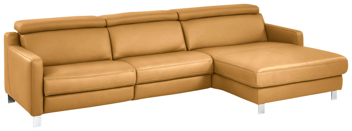 ECKSOFA in Echtleder Currygelb  - Chromfarben/Currygelb, Design, Leder/Metall (291/176cm) - Valdera