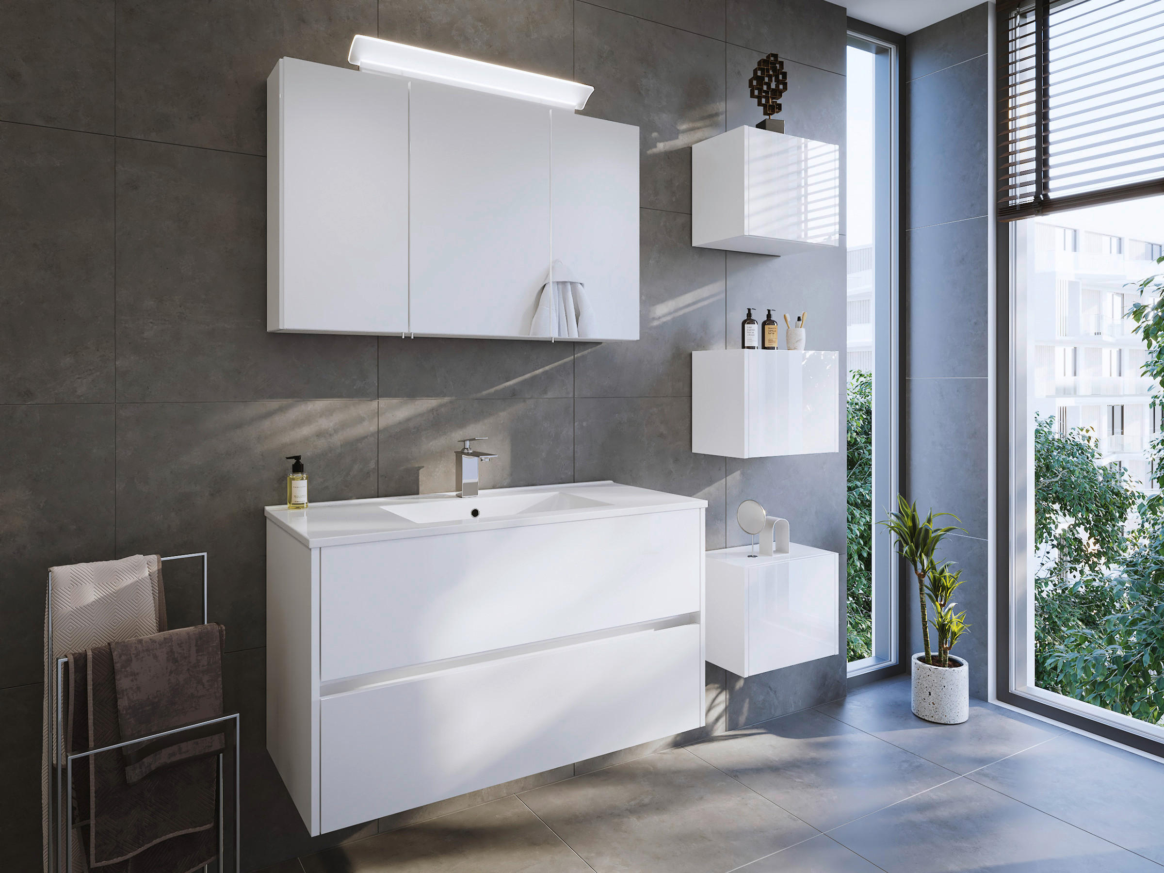 BADEZIMMER 5-teilig  in 100 cm  - Weiß Hochglanz/Weiß, Basics, Keramik/Holzwerkstoff (100cm) - MID.YOU