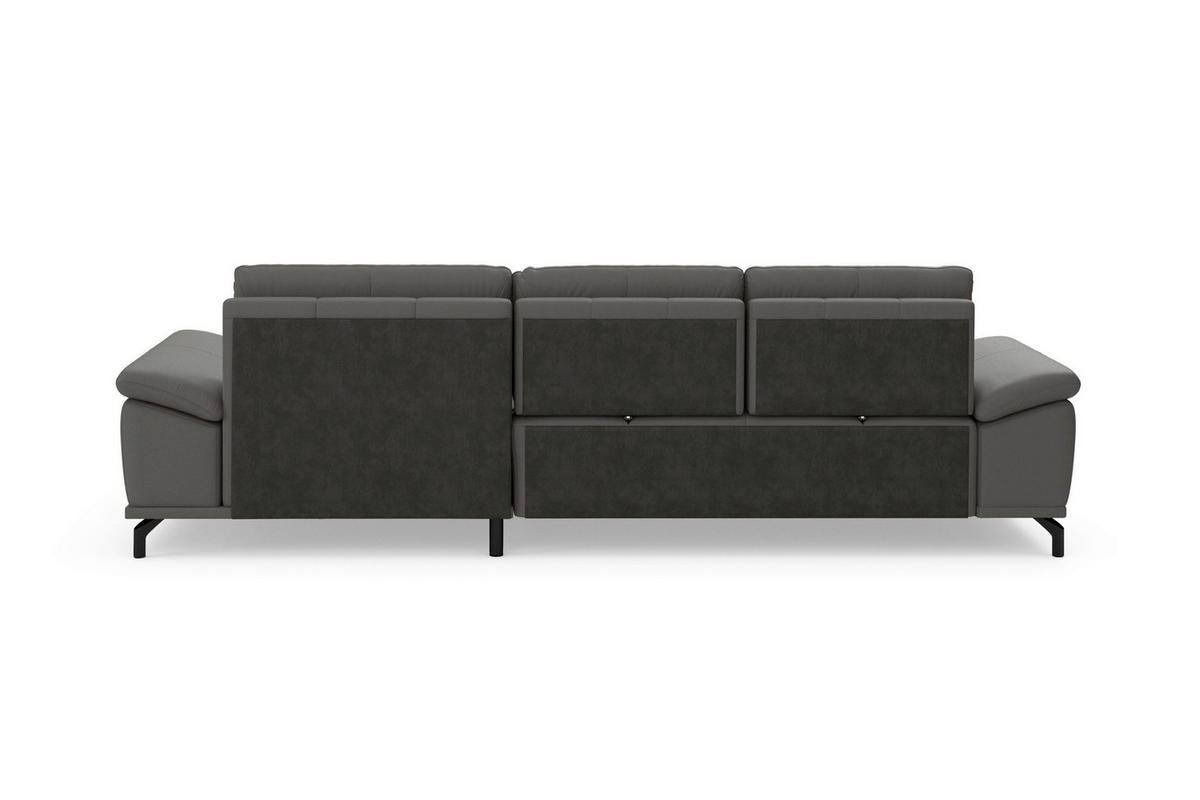ECKSOFA COSTELLO E Mokka Echtleder Nierenkissen, Armteilverstellung, Sitztiefenverstellung  - Schwarz/Mokka, Basics, Leder/Textil (301/176cm) - Sit & More
