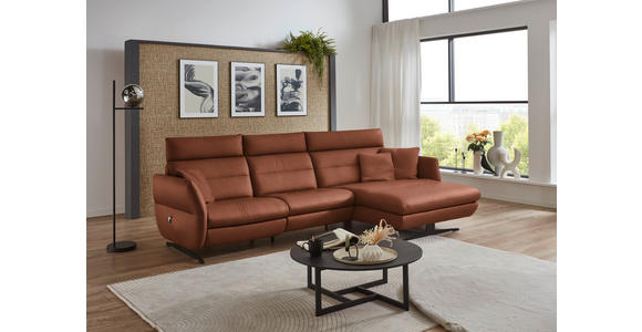 ECKSOFA in Echtleder Cognac  300/157 cm  - Cognac/Schwarz, Design, Leder/Metall (300/157cm) - Dieter Knoll
