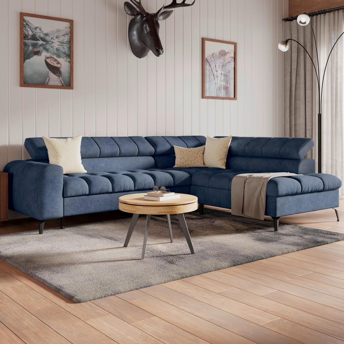 ECKSOFA in Blau  - Blau/Schwarz, Trend, Kunststoff/Textil (261/203cm) - Livetastic