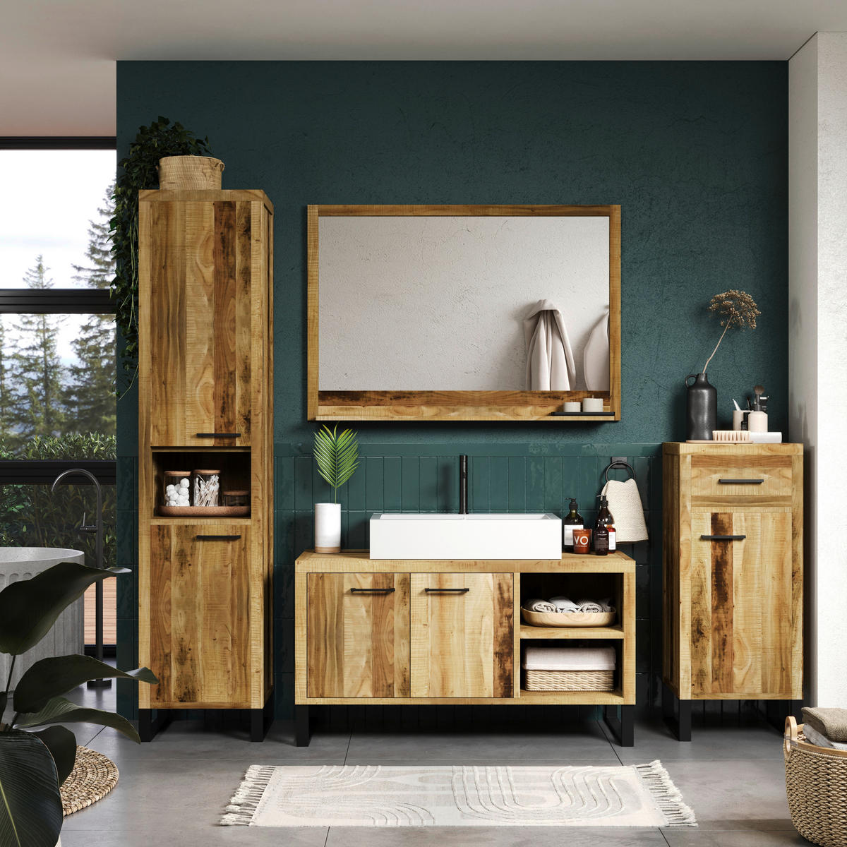 HIGHBOARD  in 43/104/39 cm  - Schwarz/Naturfarben, Natur, Holz/Metall (43/104/39cm) - Livetastic