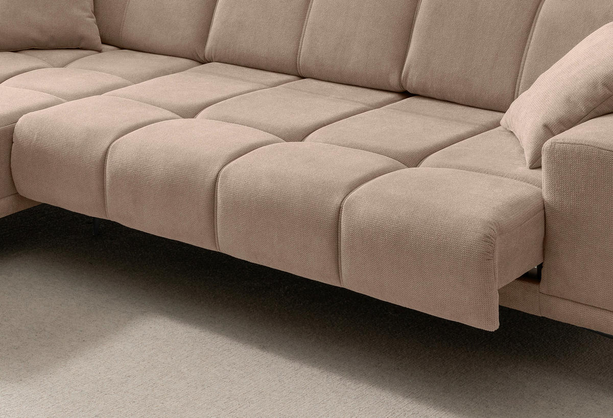 ECKSOFA Flachgewebe Hellbraun  - Hellbraun/Schwarz, Basics, Textil/Metall (232/305cm) - Livetastic