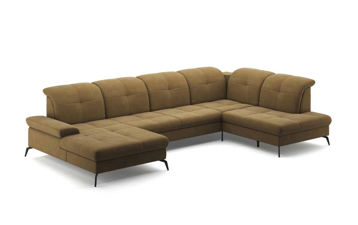 WOHNLANDSCHAFT in Flachgewebe Olivgrün  - Schwarz/Olivgrün, Konventionell, Textil/Metall (185/357/231cm) - Sit & More