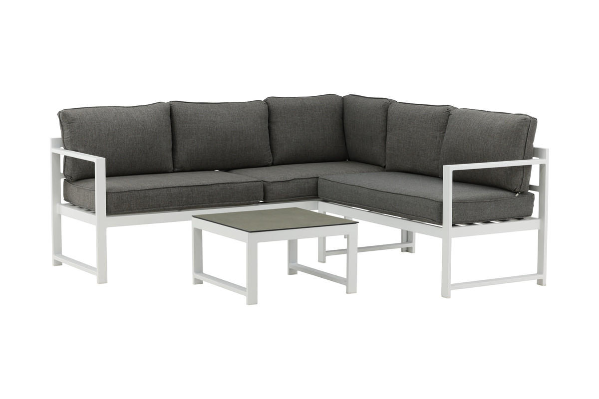 LOUNGEGRUPP 2 delar  - vit/grå, Basics, metall/textil (152/152/76cm)