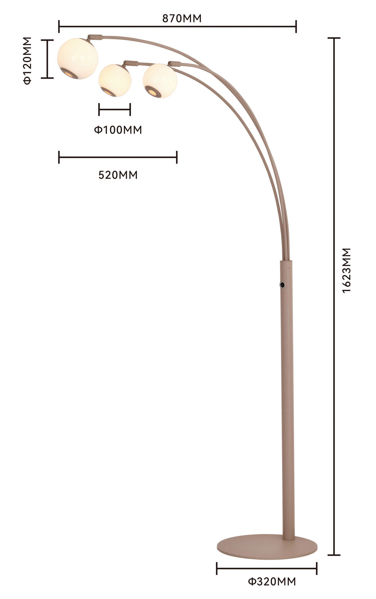 LED-STEHLEUCHTE Luberon 87,5/162,5/52 cm  - Sandfarben/Schwarzchrom, Design, Glas/Kunststoff (87,5/162,5/52cm)