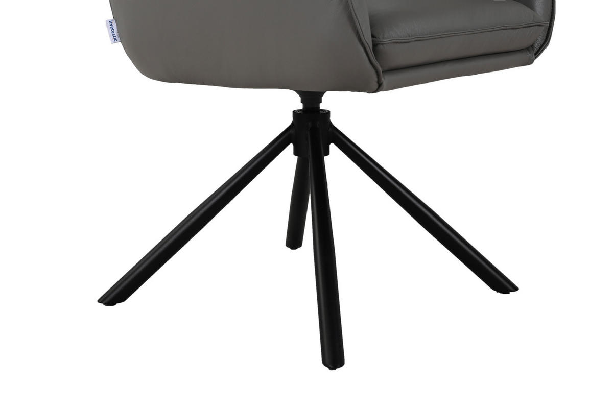 ARMLEHNSTUHL  Sitzfläche 360° drehbar, automatische Rückholfunktion  Echtleder  - Dunkelgrau/Schwarz, MODERN, Leder/Metall (64/90,5/64,5cm) - Livetastic