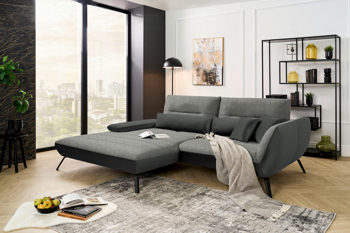 ECKSOFA in Webstoff Grau  - Schwarz/Grau, Konventionell, Textil/Metall (191/273cm) - Carryhome