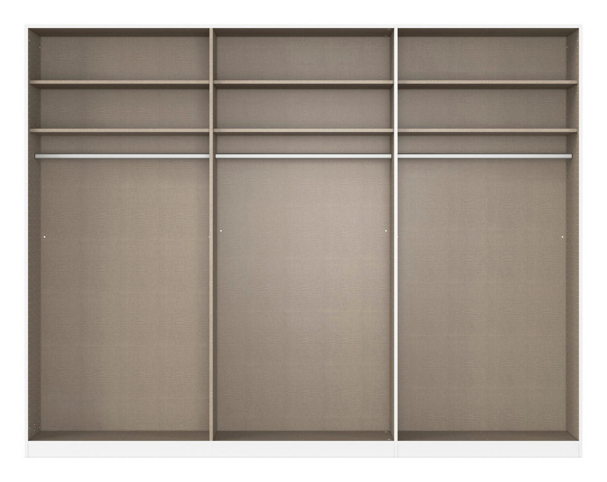 SCHWEBETÜRENSCHRANK 301/223/68 cm 3-türig Weiß, Weiß Hochglanz  - Weiß Hochglanz/Alufarben, Basics, Glas/Holzwerkstoff (301/223/68cm) - Novel