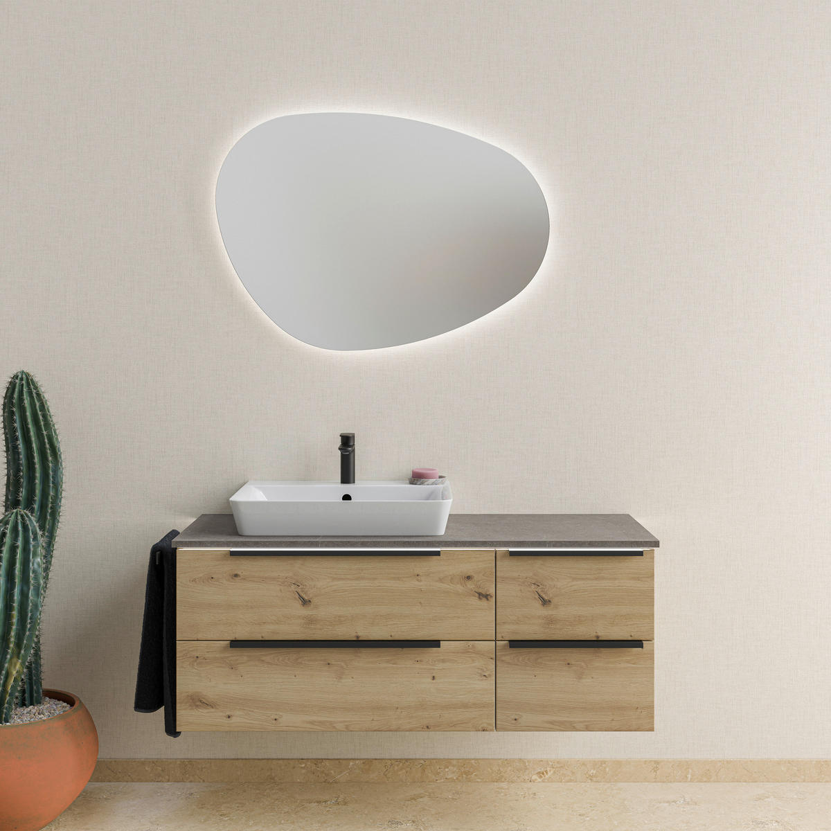 WASCHTISCHKOMBI 127 cm  - Schwarz/Eiche Artisan, KONVENTIONELL, Keramik/Holzwerkstoff (127cm) - Dieter Knoll