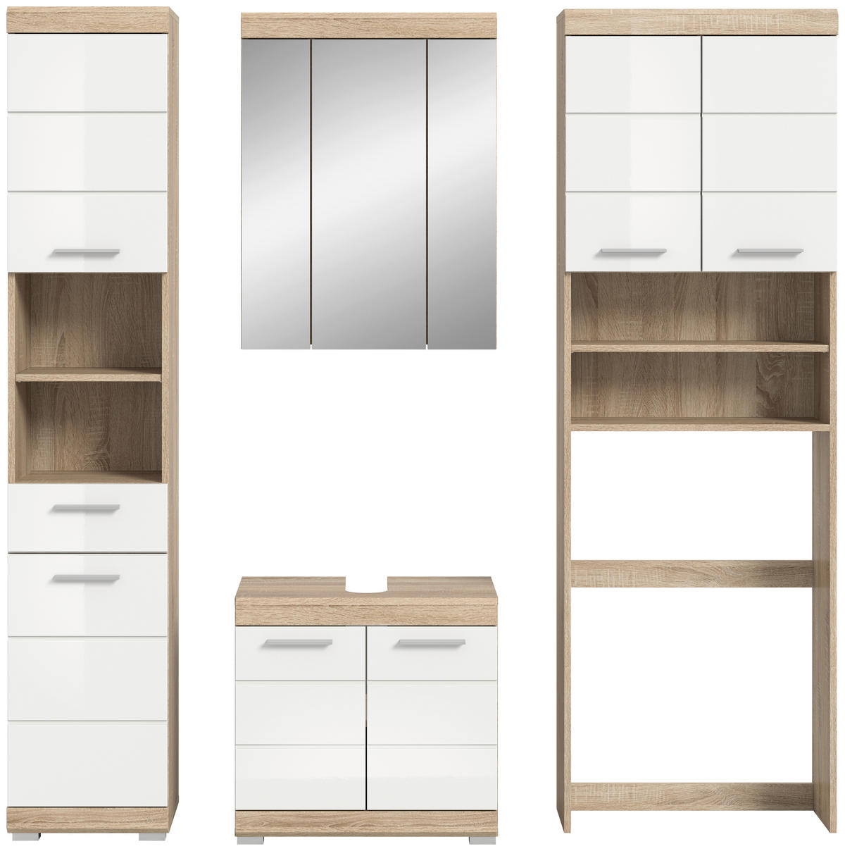 BADEZIMMER 4-teilig  in 160,2 cm  - Weiß Hochglanz/Silberfarben, MODERN, Glas/Holzwerkstoff (160,2cm) - MID.YOU