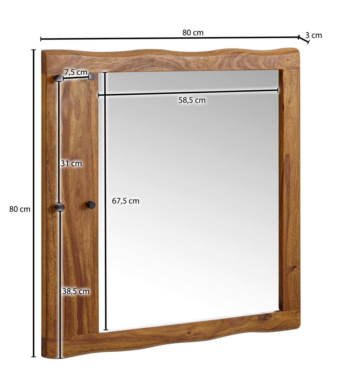 NÁSTĚNNÉ ZRCADLO, 80/80/3 cm,  - barvy sheesham, Moderní, dřevo/sklo (80/80/3cm) - MID.YOU