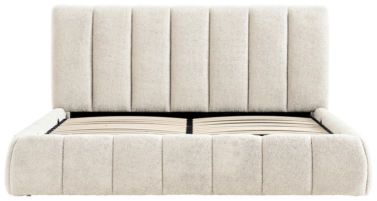 POLSTERBETT gepolstertes Kopfteil, Lattenrost, Bettkasten 180/200 cm  in Beige  - Beige/Schwarz, Design, Holz/Kunststoff (180/200cm) - Boxxx