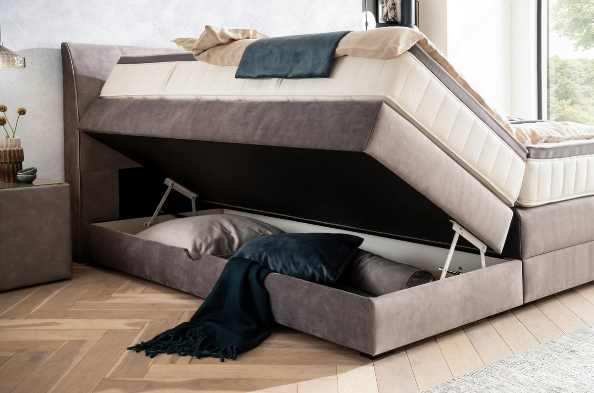 BOXSPRINGBETT 180/200 cm  in Grau  - Wengefarben/Grau, KONVENTIONELL, Holz/Textil (180/200cm) - Novel