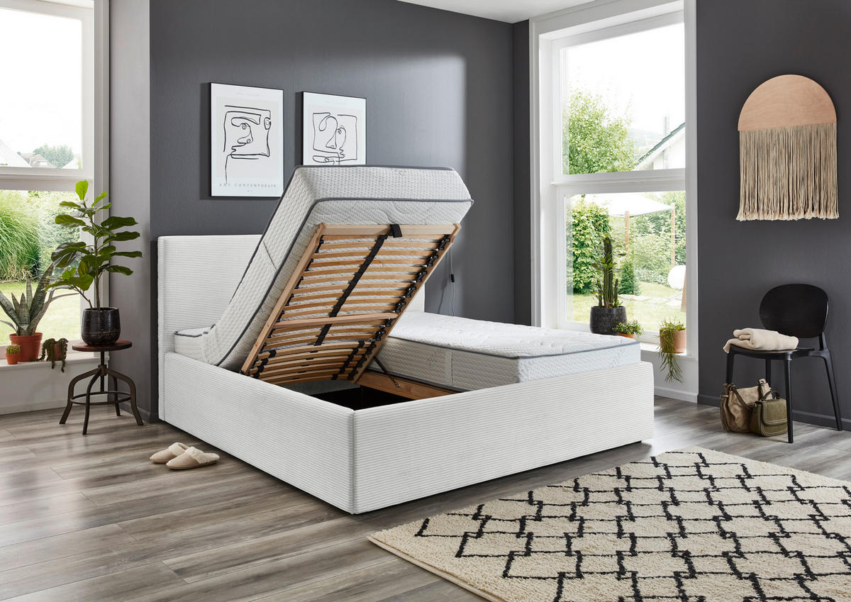 POLSTERBETT Bettkasten 160/200 cm  in Naturfarben  - Schwarz/Naturfarben, Trend, Kunststoff/Textil (160/200cm) - Boxxx