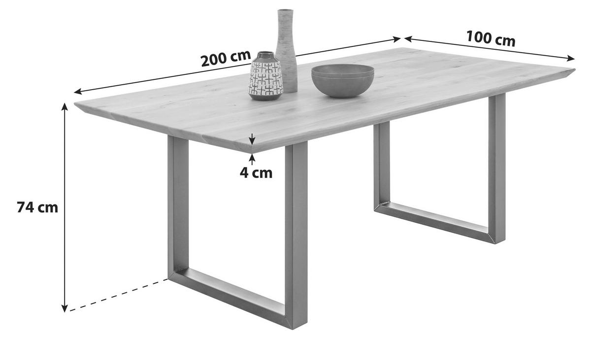 ESSTISCH Eiche massiv Eichefarben, Schwarz  - Eichefarben/Schwarz, Basics, Holz/Metall (200/100/74cm) - Livetastic