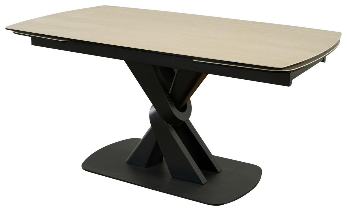 ESSTISCH in Metall, Glas, Stein 160-240/90/76 cm  - Beige/Schwarz, Design, Glas/Stein (160-240/90/76cm) - Novel