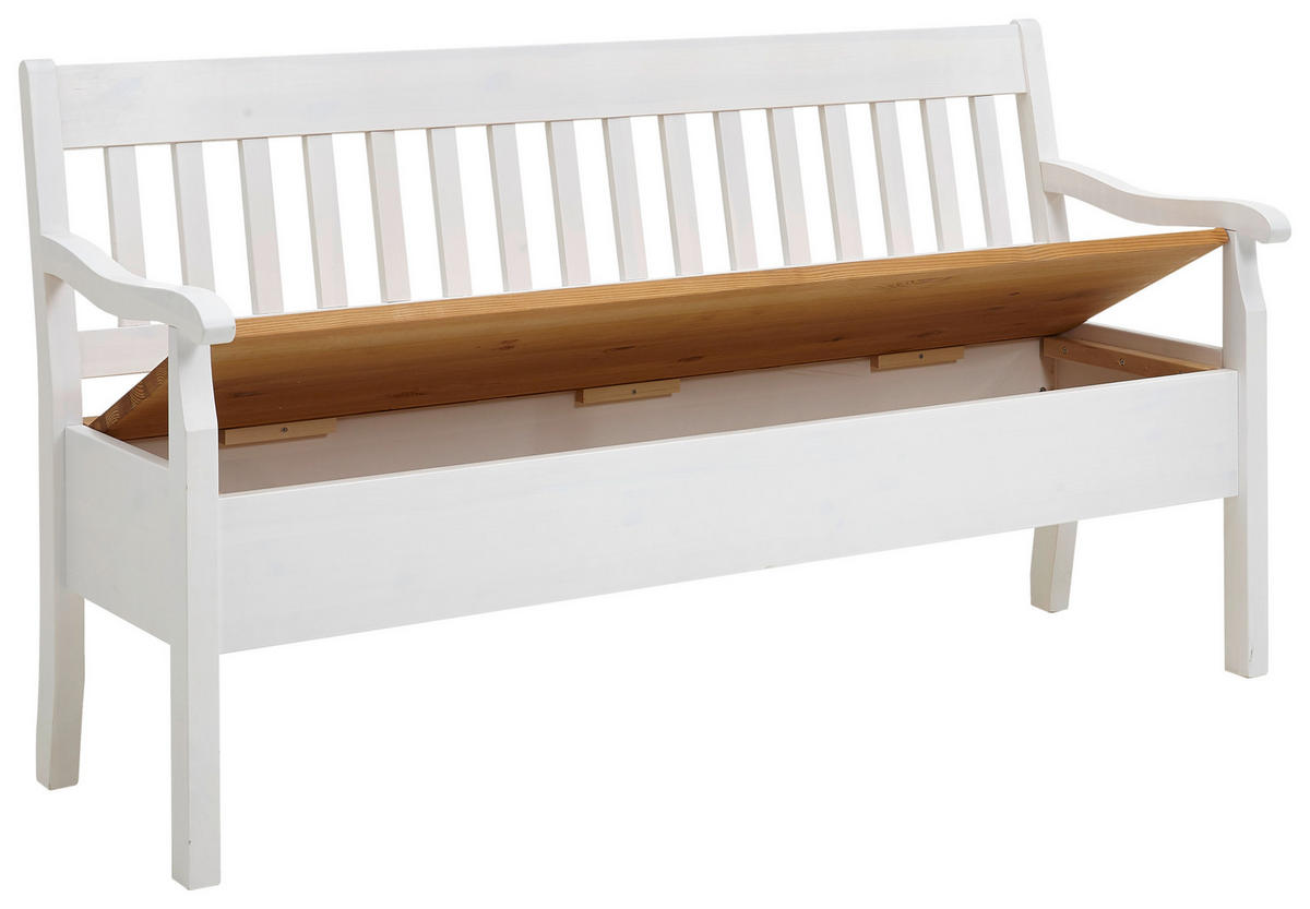 SITZBANK 169/93/58 cm Laugenfarbig, Weiß Kiefer massiv  - Laugenfarbig/Weiß, ROMANTIK / LANDHAUS, Holz (169/93/58cm) - Boxxx