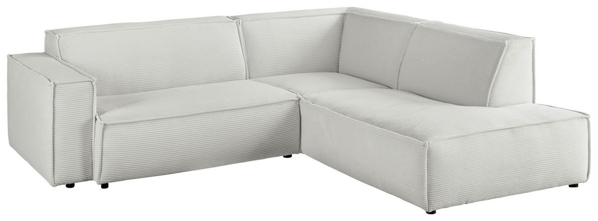 ECKSOFA in Cord Hellgrau  - Hellgrau/Schwarz, Konventionell, Kunststoff/Textil (254/224cm) - Hom`in