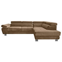 ECKSOFA Braun Webstoff Bettkasten, Schlaffunktion, Rücken echt, Armteilverstellung, Kopfteilverstellung  - Chromfarben/Braun, MODERN, Textil/Metall (278/205cm) - Stylife