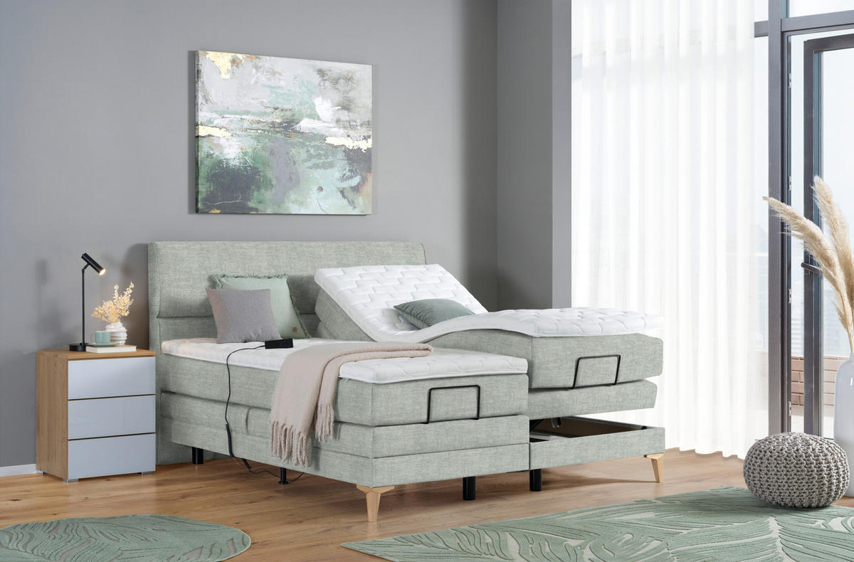 BOXSPRINGBETT 180/200 cm  in Hellgrau  - Eichefarben/Hellgrau, Konventionell, Holz/Textil (180/200cm) - Voleo