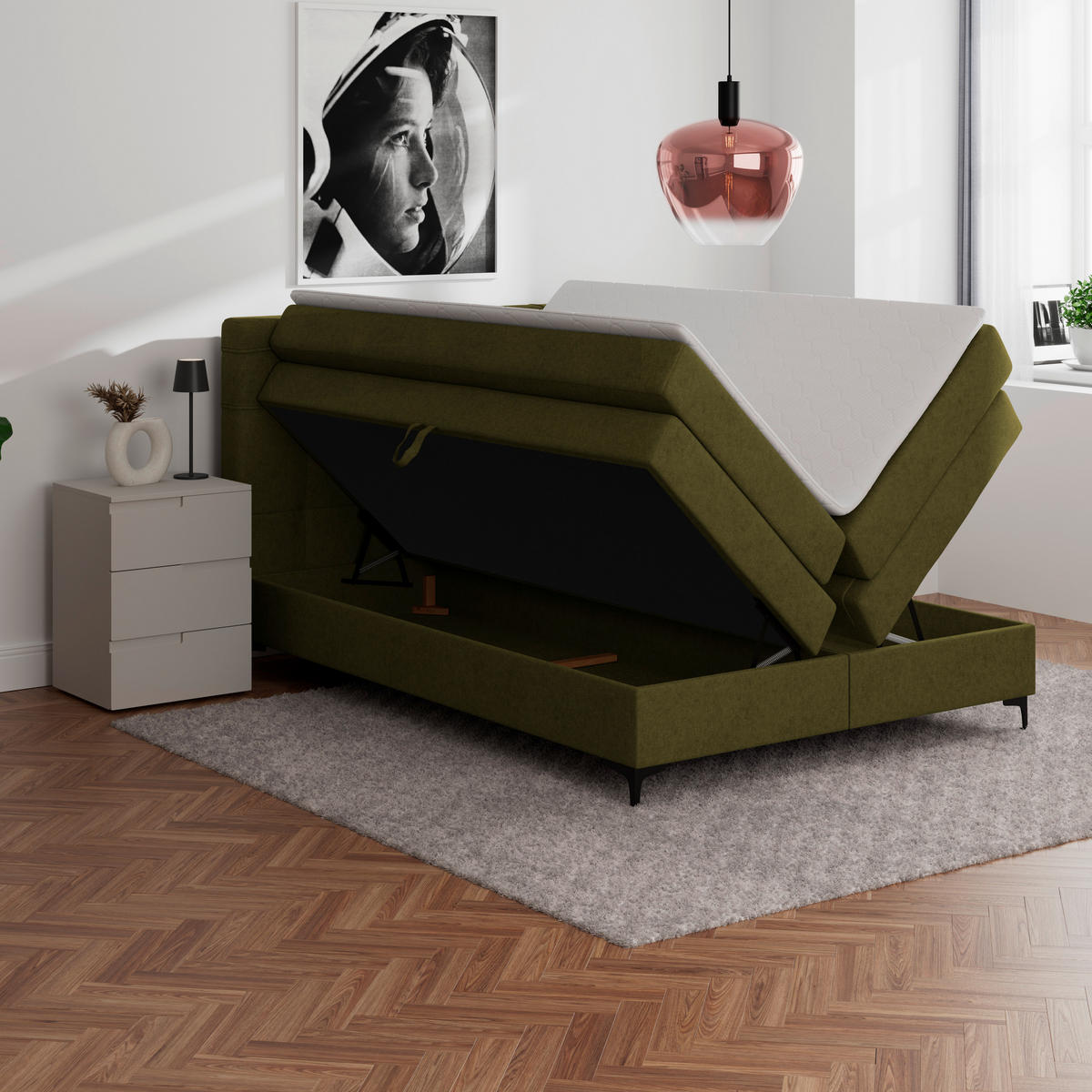 BOXSPRINGBETT 140/200 cm,  in Grün, H3 = fest  - Schwarz/Grün, KONVENTIONELL, Kunststoff/Textil (140/200cm)