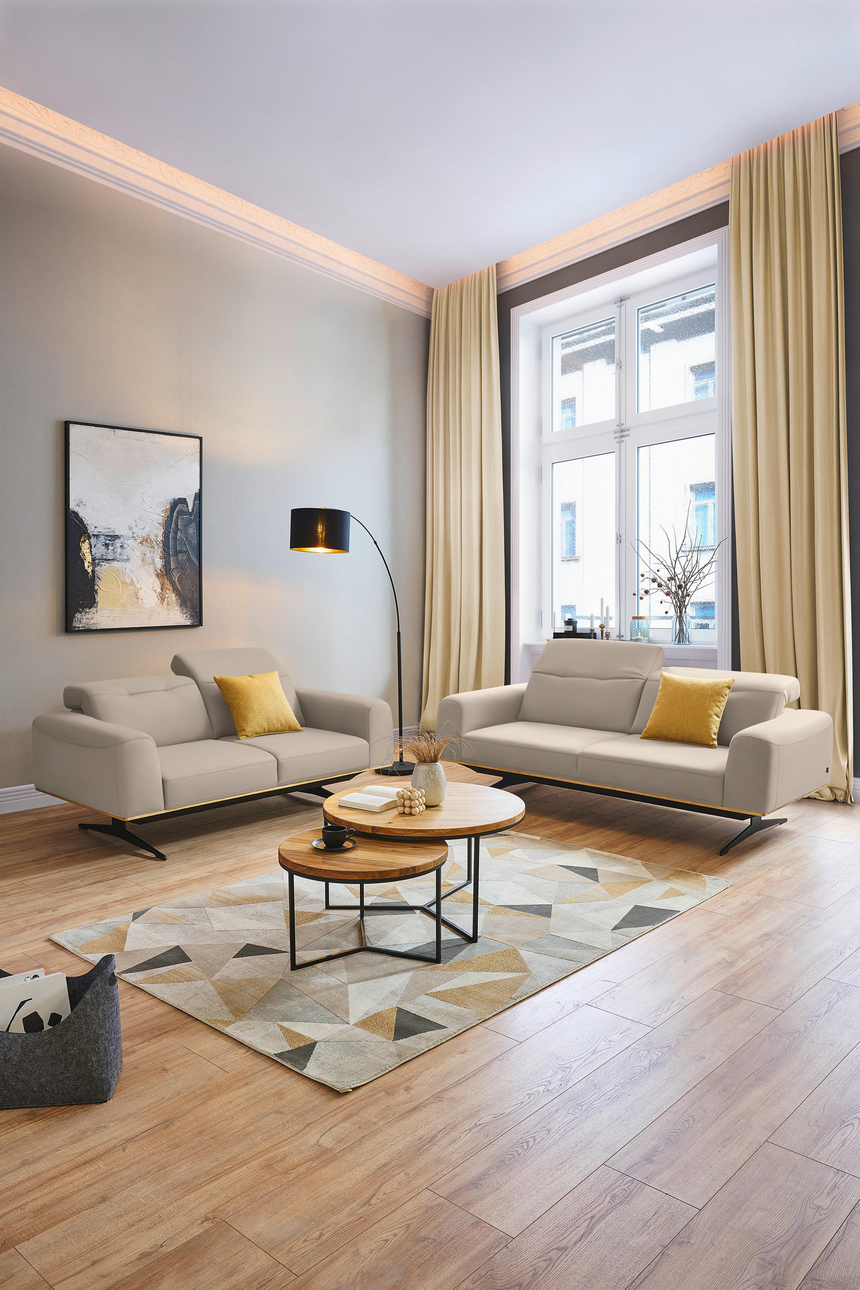 2-SITZER-SOFA in Leder Beige  - Beige/Schwarz, Design, Leder/Holz (174/76-97/102cm) - Novel