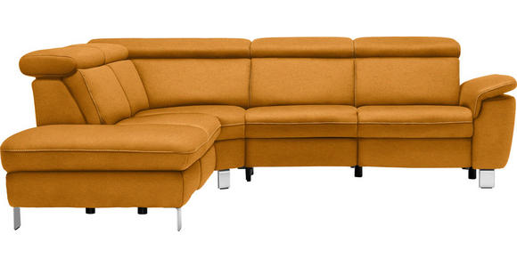 ECKSOFA in Flachgewebe, Mikrofaser Orange 239/271 cm - Beige/Alufarben, Design, Textil/Metall (239/271cm) - Cantus