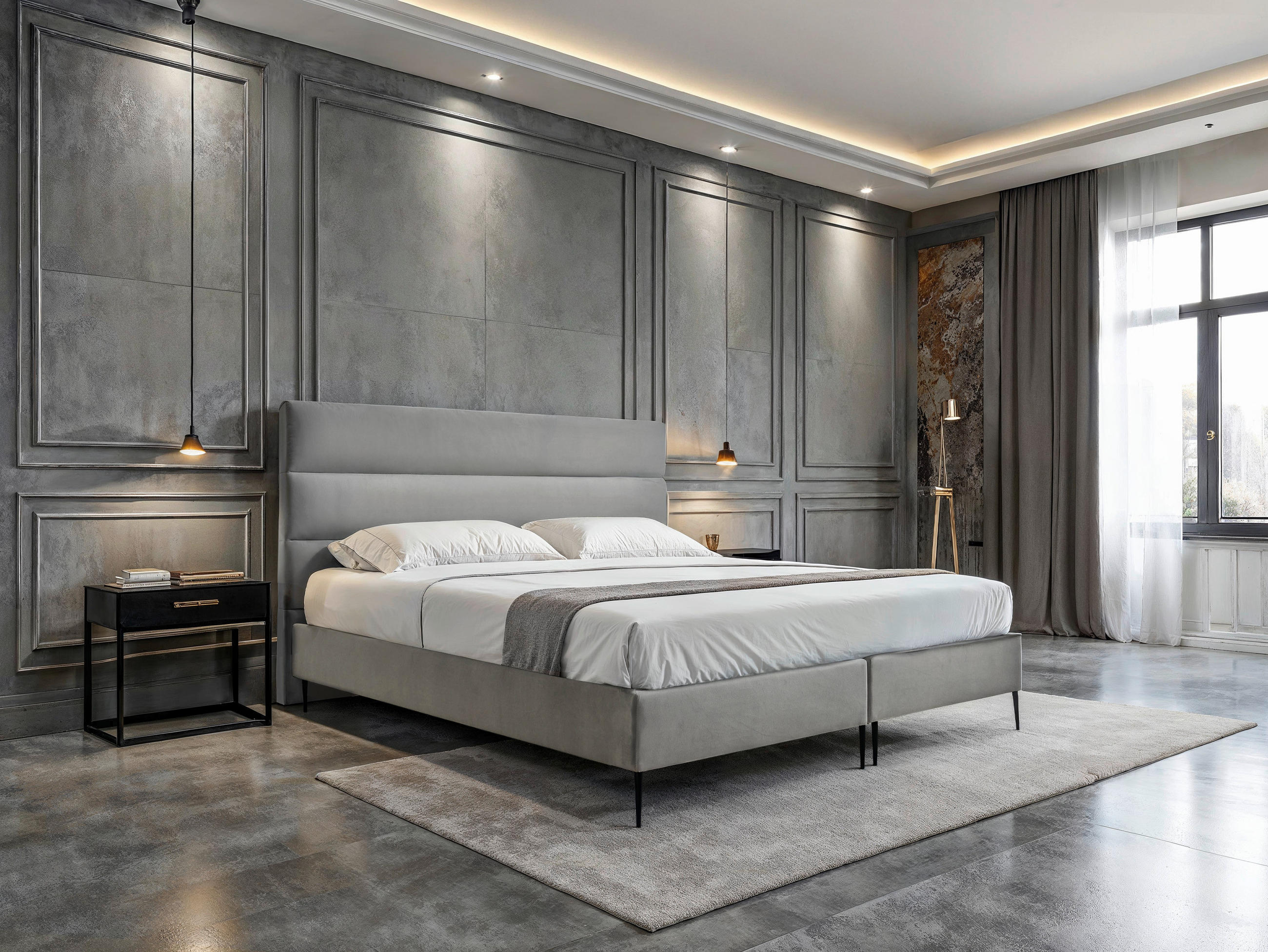 Boxspring, 200/200 cm, gri deschis