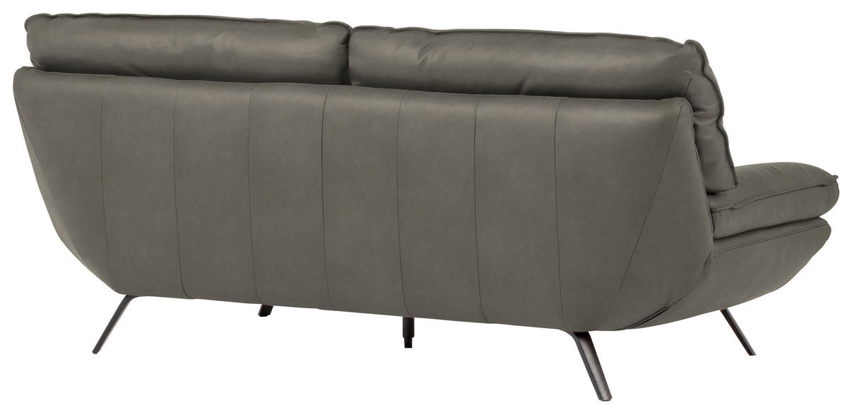 2,5-SITZER in Echtleder Grau  - Schwarz/Grau, Design, Leder/Metall (206/94/95cm) - Celina
