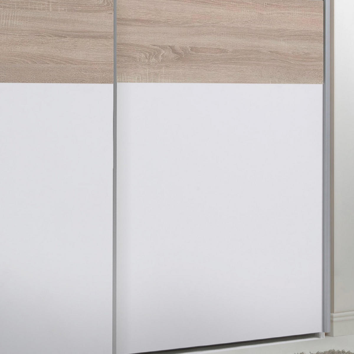 SCHWEBETÜRENSCHRANK 2-türig Weiß, Sonoma Eiche  - Eichefarben/Alufarben, KONVENTIONELL, Holzwerkstoff/Metall (170/195/59cm) - Carryhome