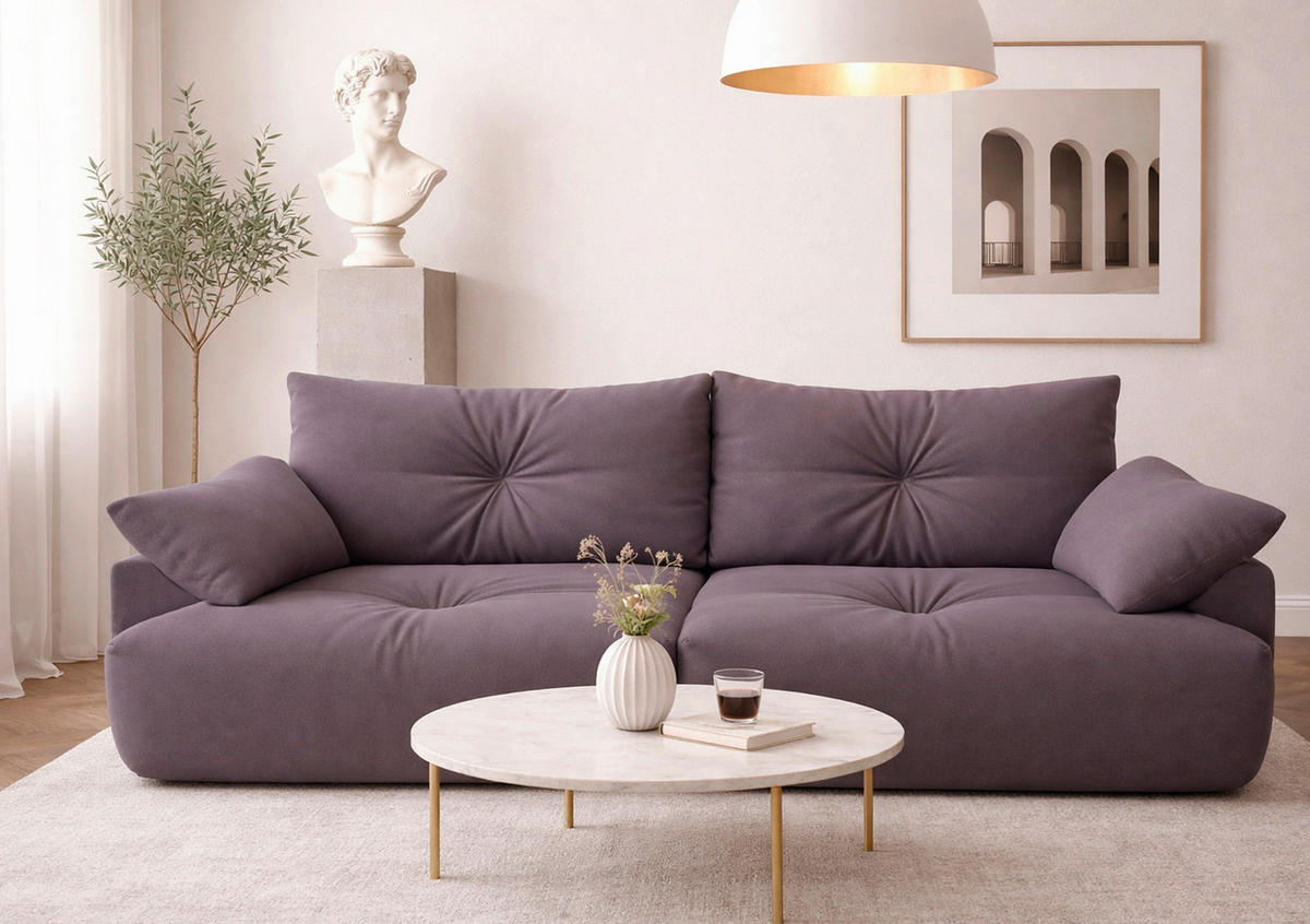 BIGSOFA Webstoff Flieder  - Flieder/Schwarz, KONVENTIONELL, Kunststoff/Textil (243/90,5/130cm) - Ambia Home