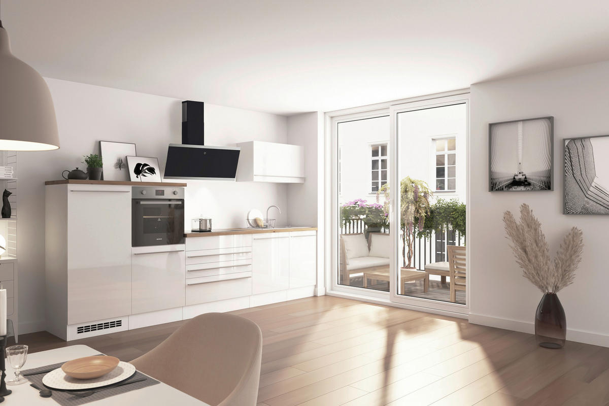 KÜCHENBLOCK 320 cm   in Weiß  - Wildeiche/Edelstahlfarben, Design, Holzwerkstoff/Kunststoff (320cm) - Respekta