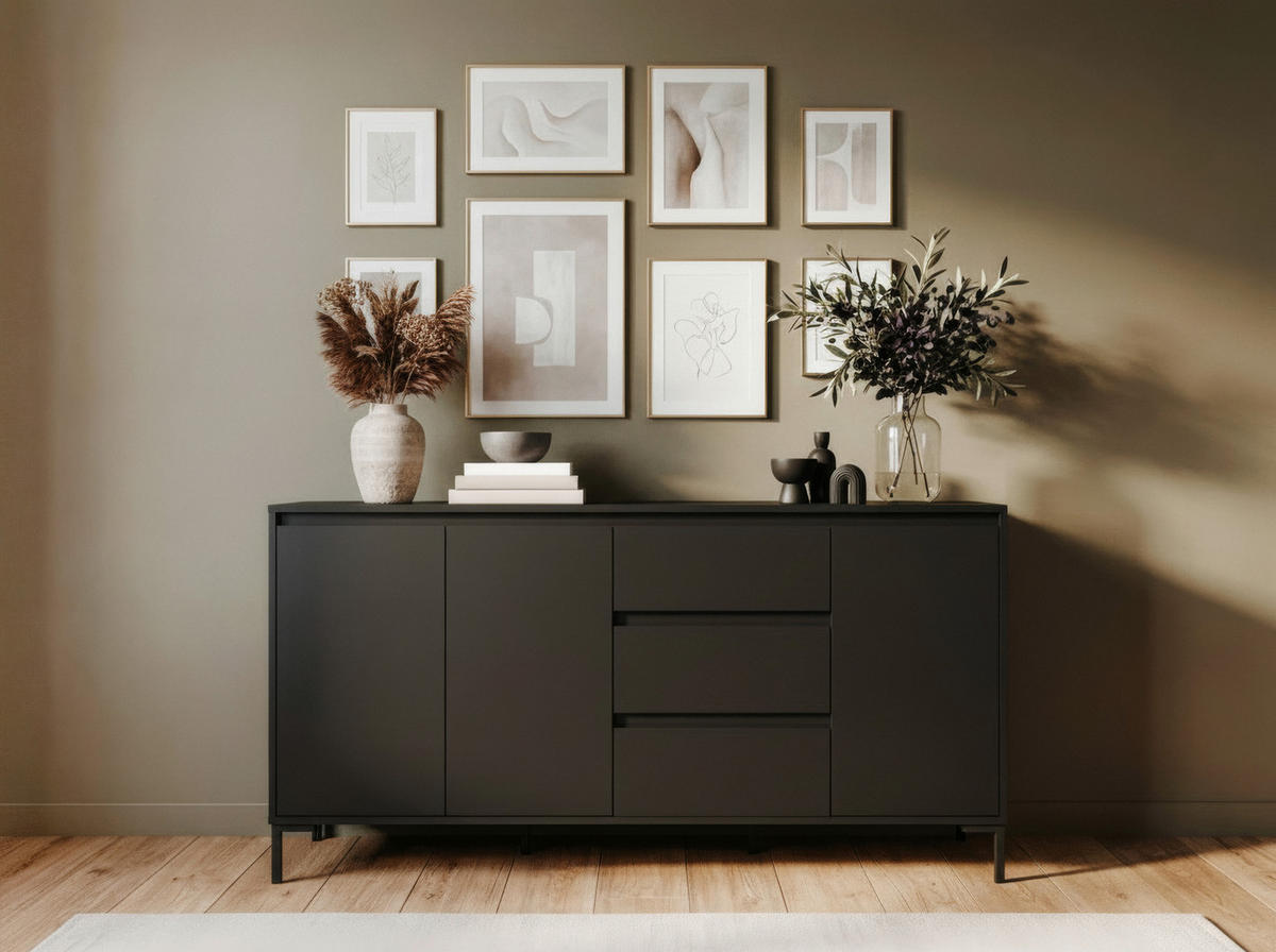 SIDEBOARD  170/87/40 cm 3 Schublade(n)  - Schwarz, Design, Holzwerkstoff/Metall (170/87/40cm) - MID.YOU