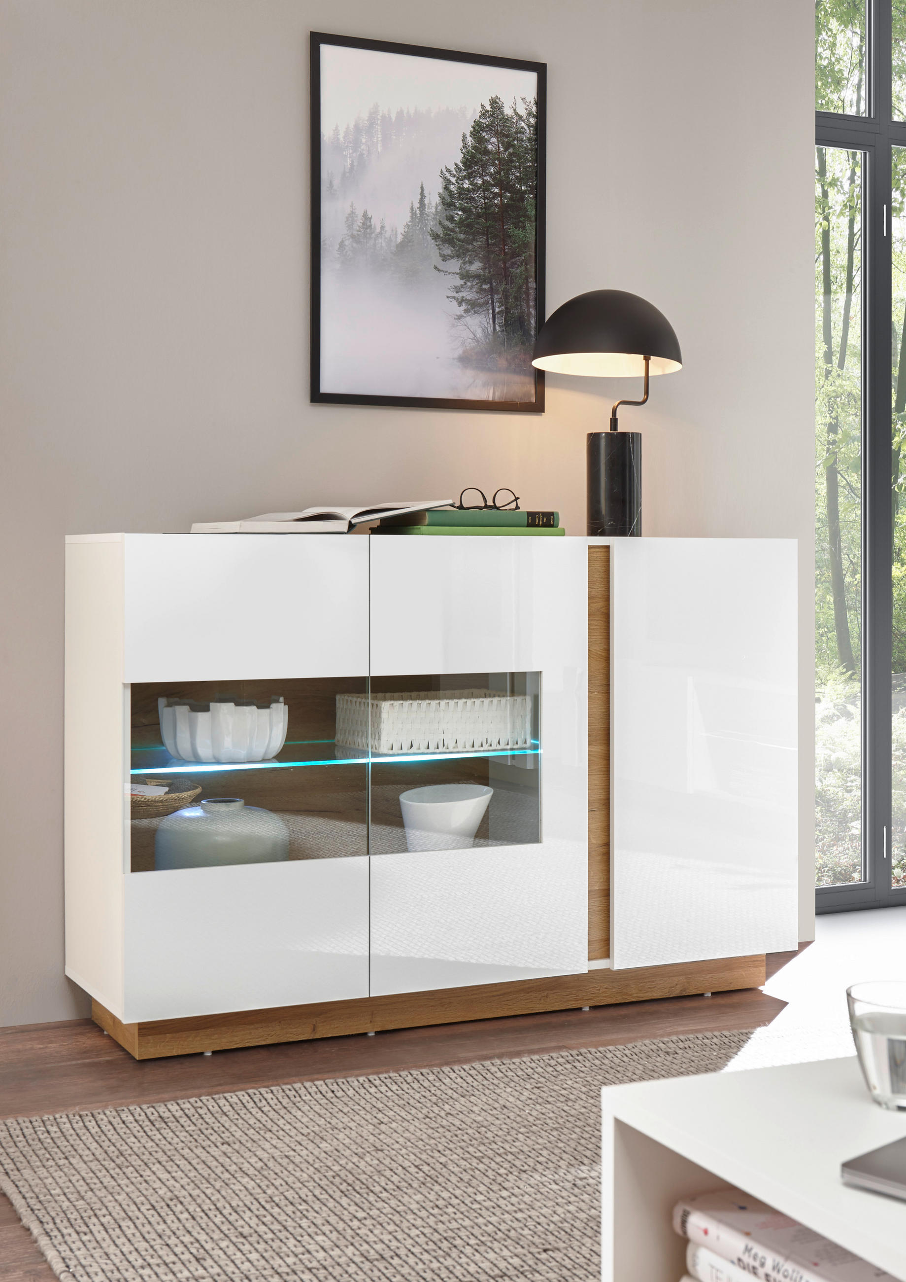 SIDEBOARD  in 138/91/40 cm  - Eichefarben/Weiß, Design, Glas/Holzwerkstoff (138/91/40cm) - MID.YOU