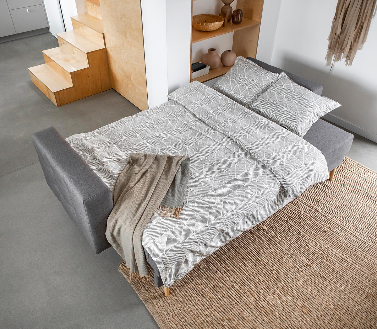 SCHLAFSOFA in Webstoff Grau  - Buchefarben/Grau, Design, Holz/Textil (230/93/92cm) - MID.YOU