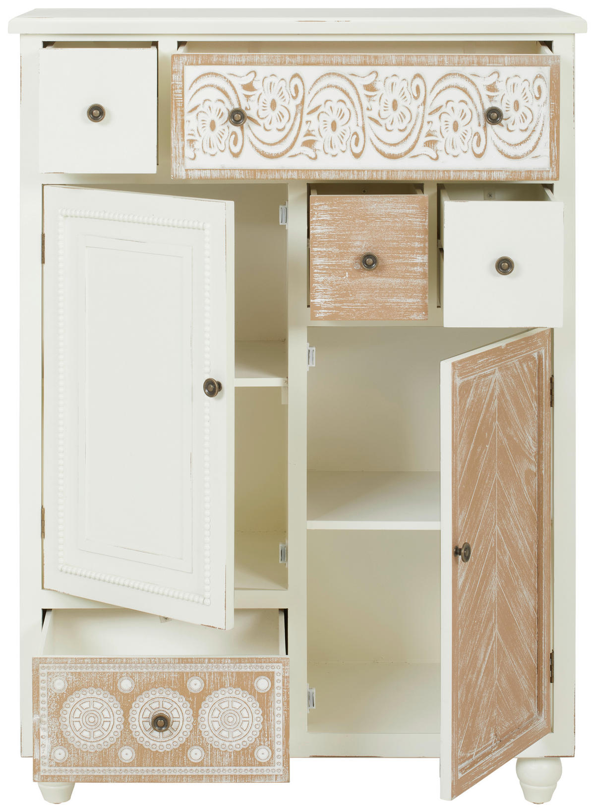 KOMODA, naravne barve, bela, svetlo rjava  - svetlo rjava/črna, Romantika, kovina/leseni material (83/115/40cm) - Landscape